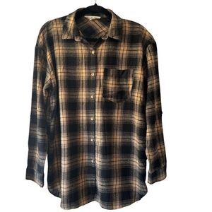 Vine & Love Women's Size SMALL plaid brown black cotton button up shirt